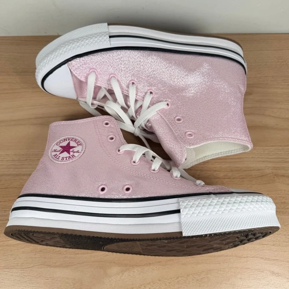 Converse CTAS Eva Lift Hi Kids Shoes Size 6 New Found Bloom Pink Glitter A17127F